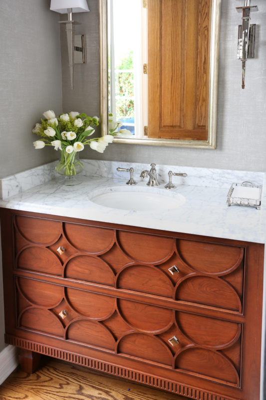 Decorative Bathroom Vanity in a Medium Brown Finish
