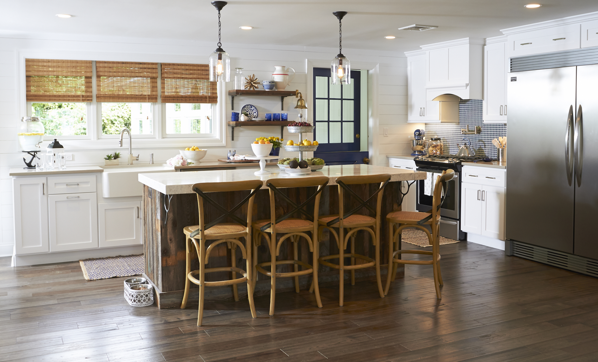 Rustic Kitchen with Painted Black Island - Crystal Cabinets