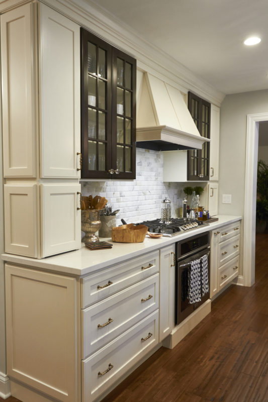 Off White Cabinets with Woodland Brown Island