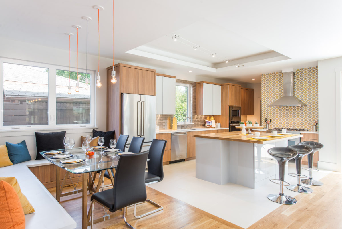 Contemporary Woodgrain Kitchen with a Touch of Grey