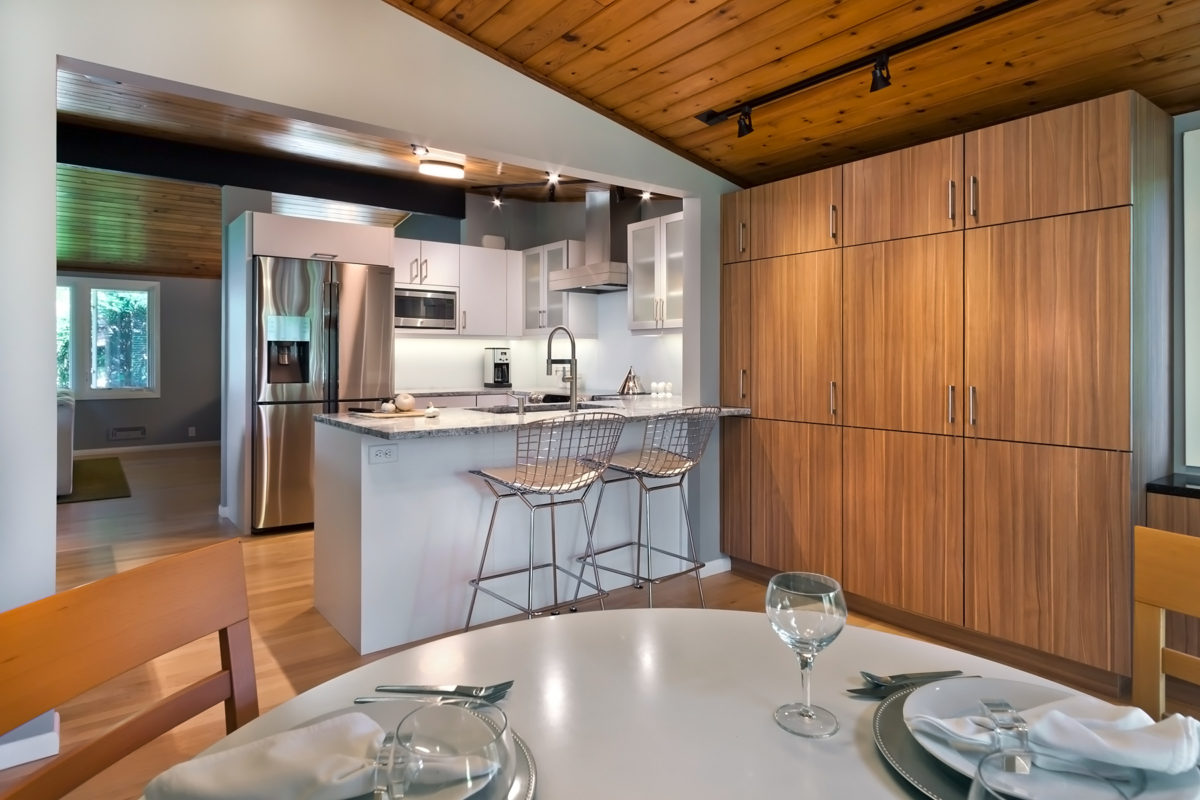 Matte White Kitchen with Arizona Cypress Storage Cabinets