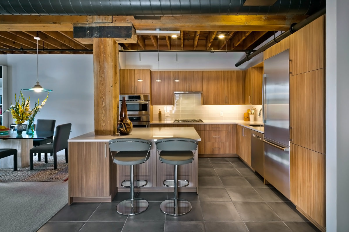 Contemporary Vertical Grain Kitchen Cabinets