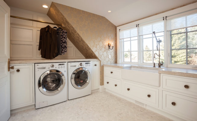Cotton White Laundry Room Cabinets