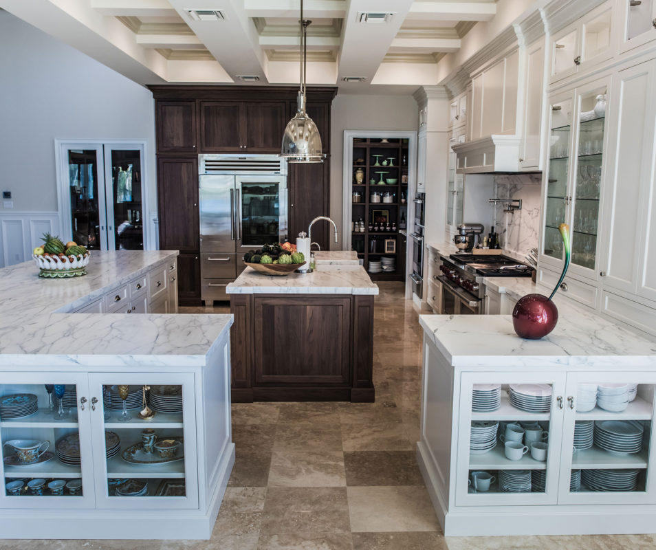 Large White Kitchen with Two Islands