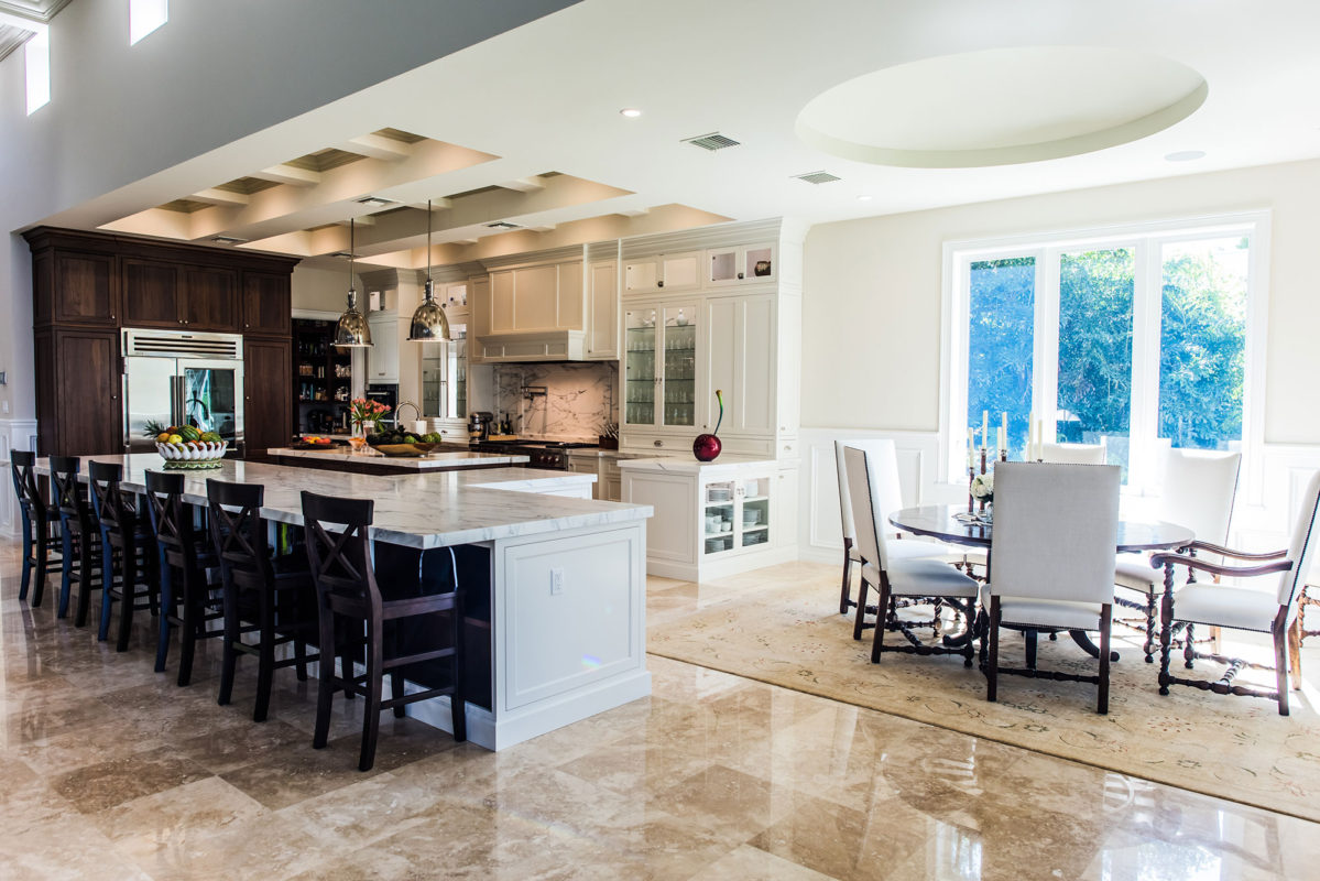 Large White Kitchen with Two Islands