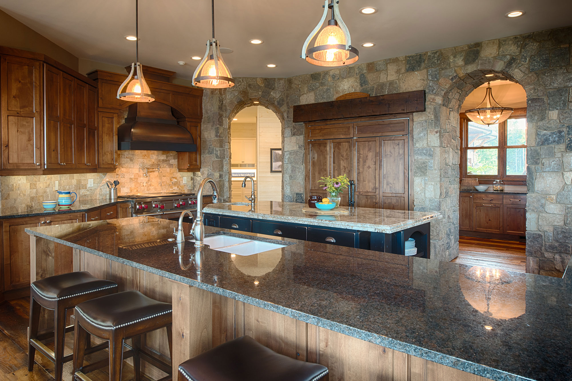 Rustic Kitchen with Painted Black Island - Crystal Cabinets