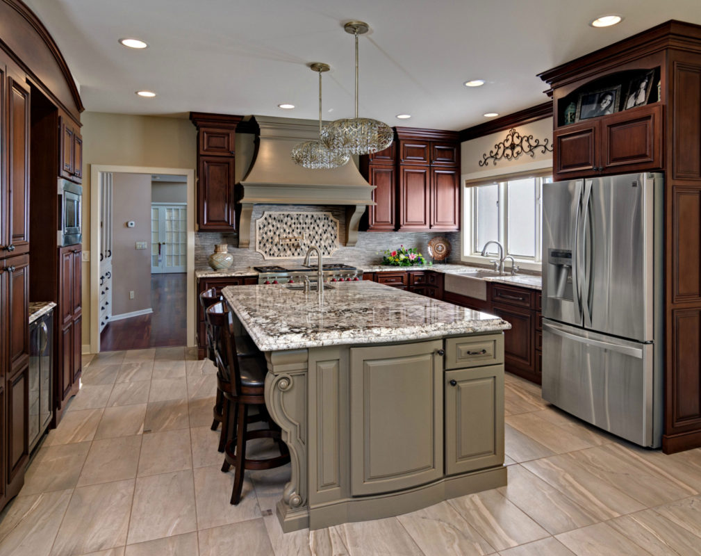 Traditional Cherry Cabinets with Medium Brown Painted Island ...