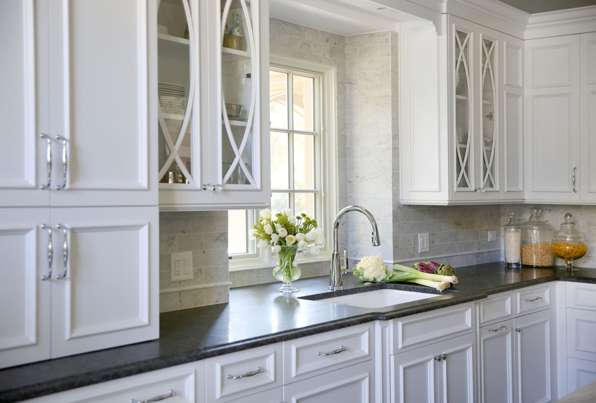 Traditional Formal White and Grey Kitchen - Crystal Cabinets