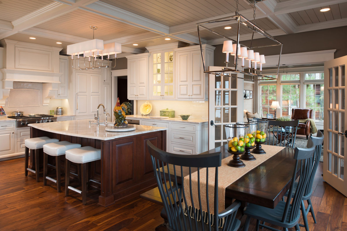 Traditional White Kitchen With Dark Cherry Island Crystal Cabinets