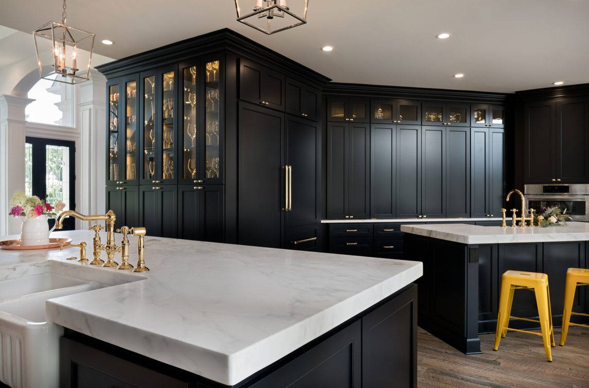Transitional Dark Blue Painted Cabinets