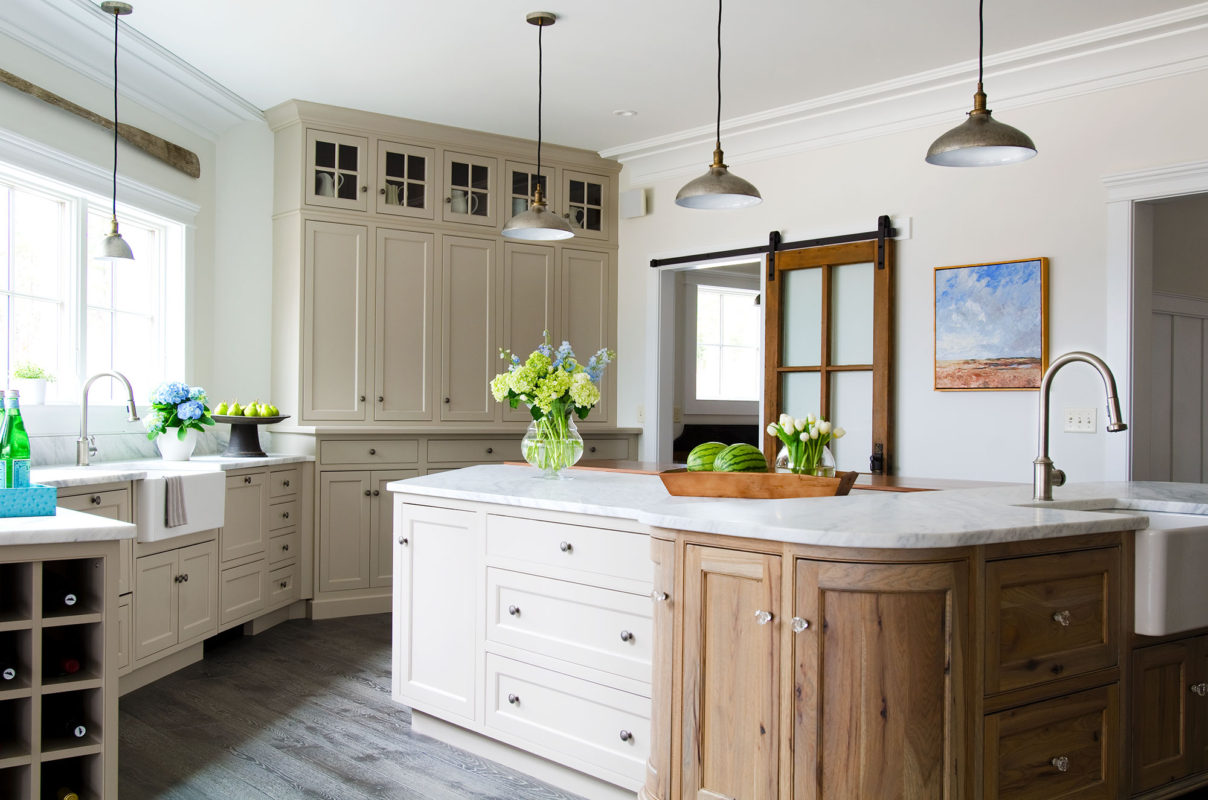 Transitional Kitchen with Mix of Beige Paint and Rustic Wood