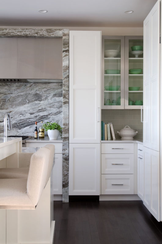 White Kitchen with Metal Accent Doors