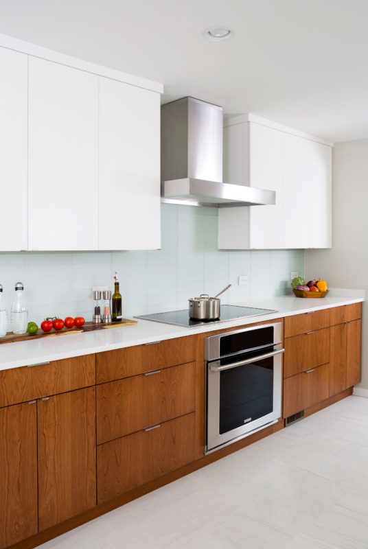 White and Cherry Wood Contemporary Kitchen