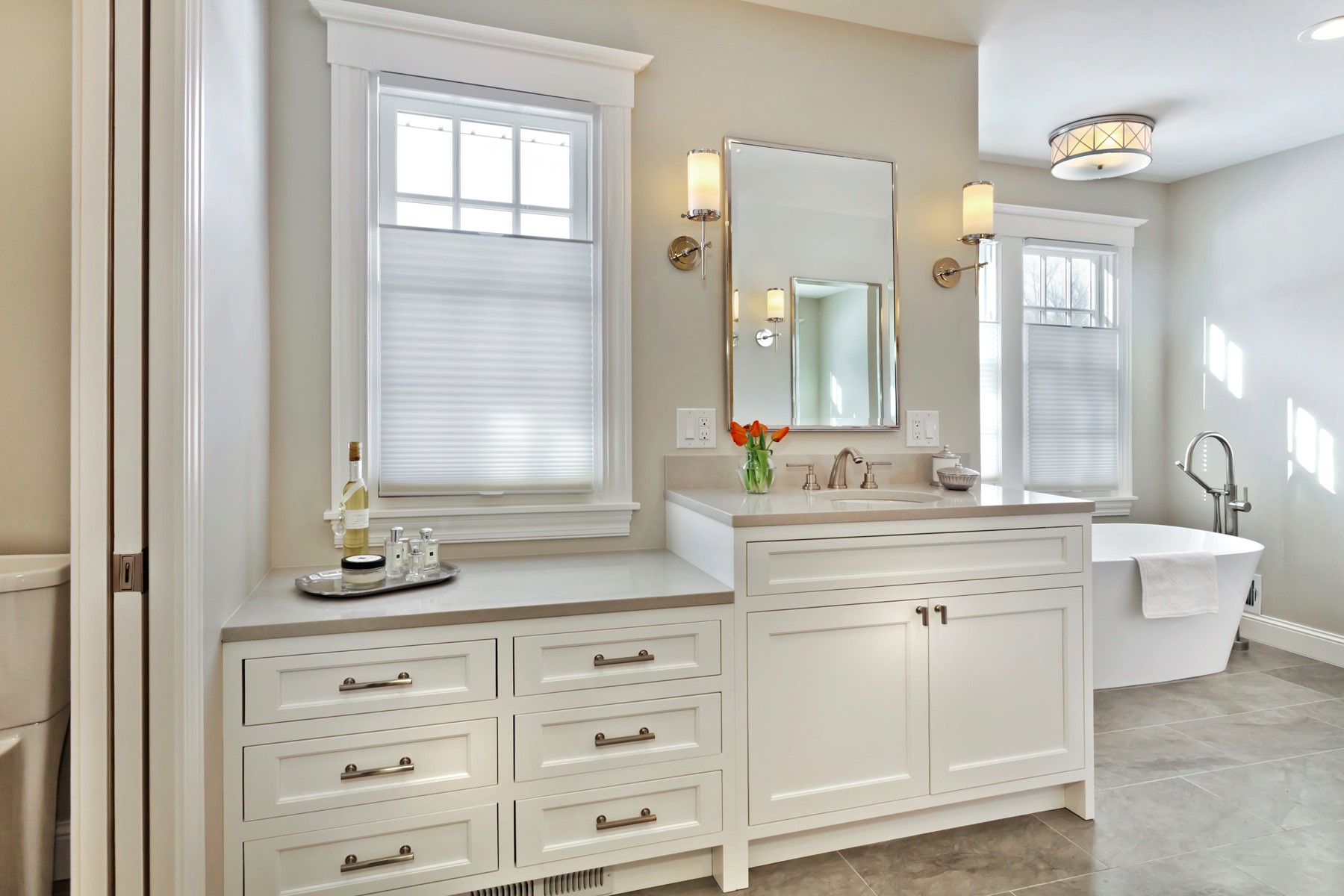 Traditional Inset White Master Bath - Crystal Cabinets