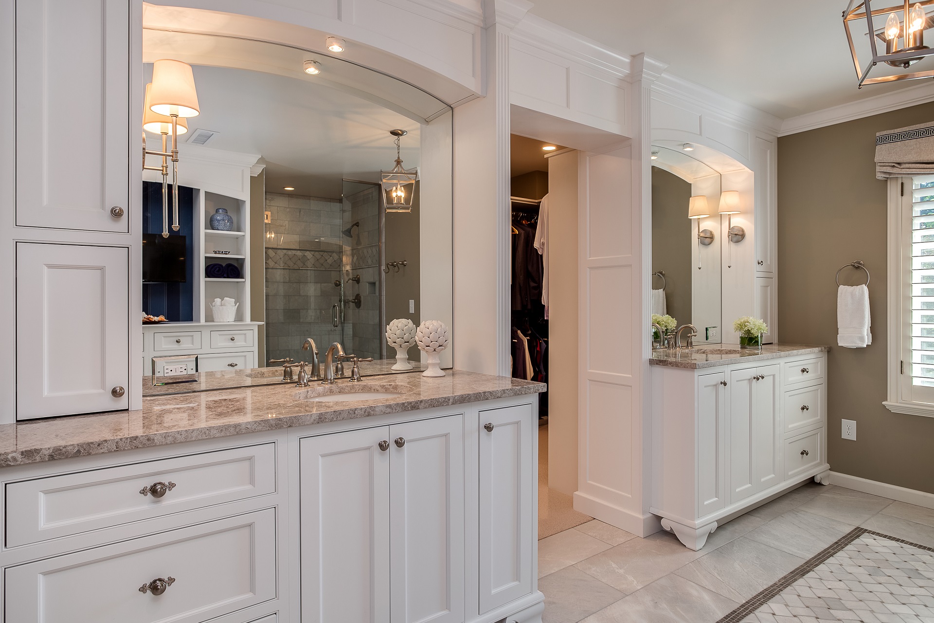 Designer White  Inset Bathroom  Crystal Cabinets 