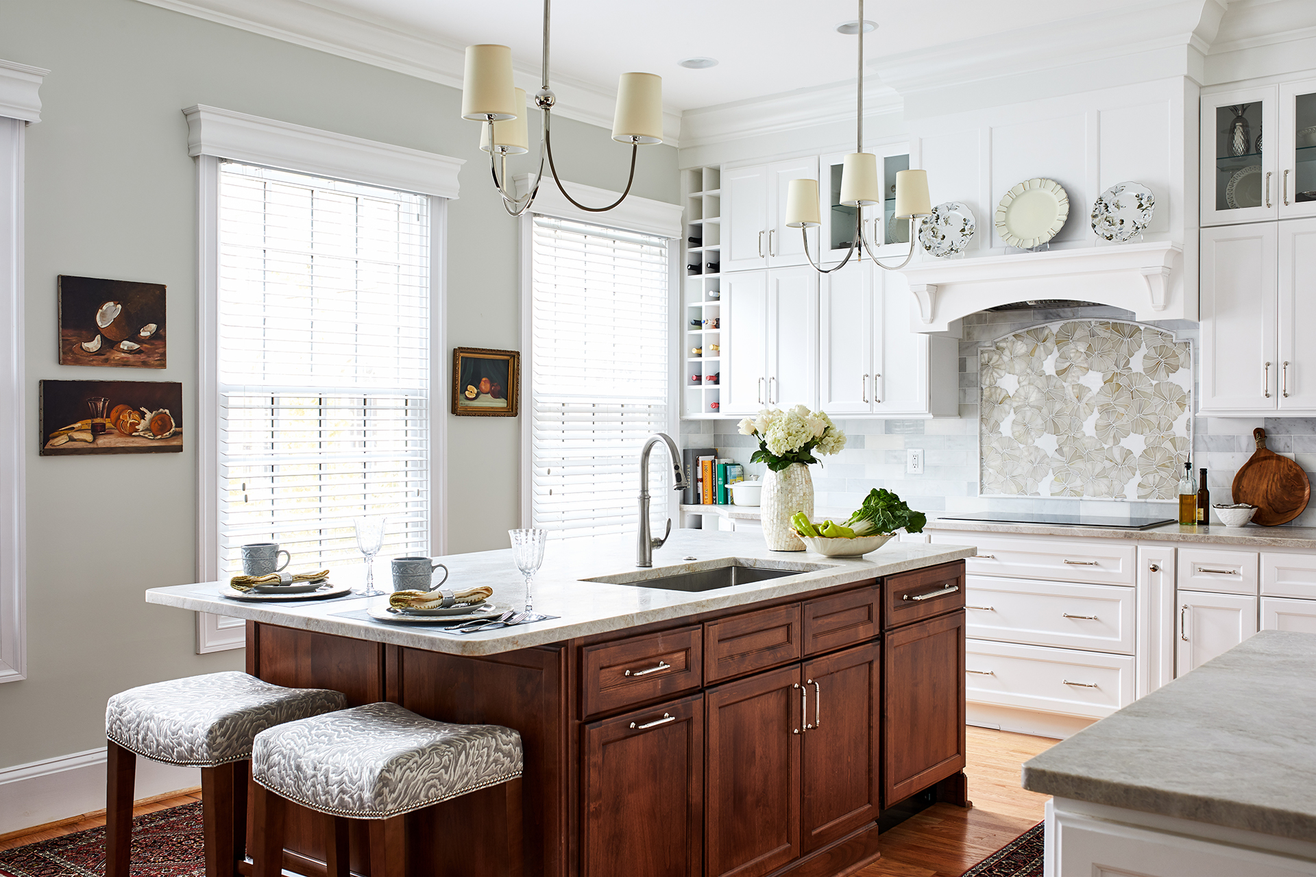 White Painted Kitchen With Contrasting, White Kitchen Cabinets With Colored Island