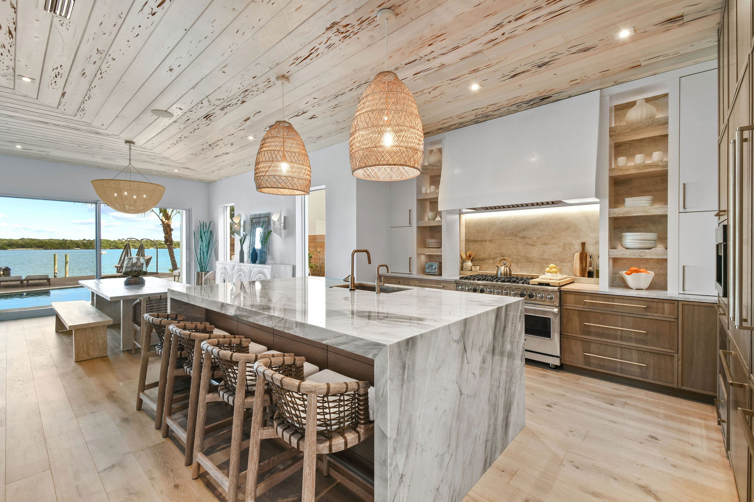 Luxury Family Beach House Kitchen - Crystal Cabinets